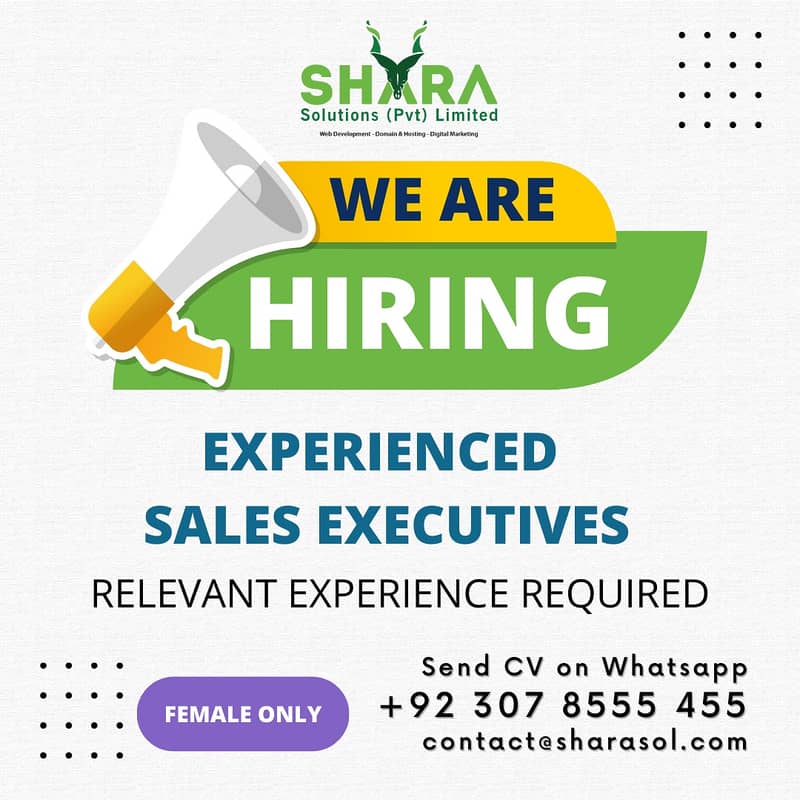 We are Hiring Experienced Sales Executive (female only) 0