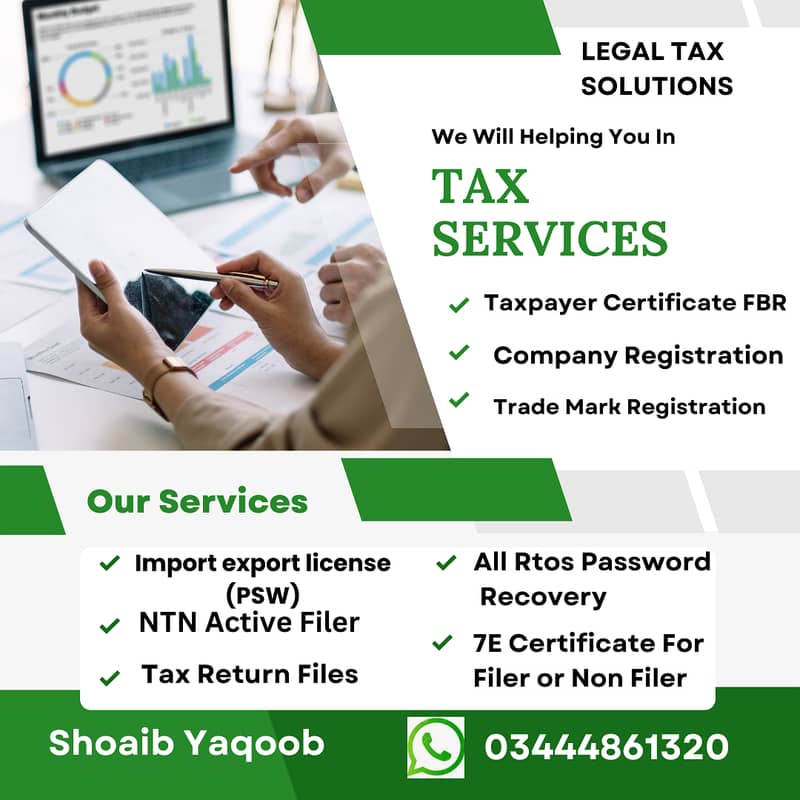 Tax Consultant,Tax filing services,NTN,FILER,Company Registration,FBR 1