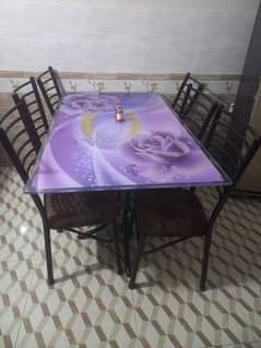 Iron glass dining table six chair 0