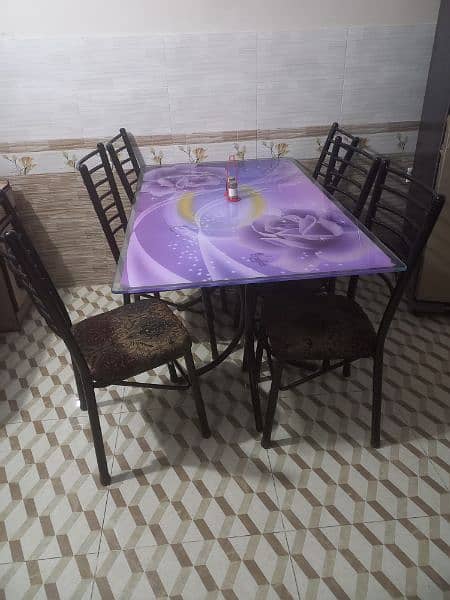 Iron glass dining table six chair 1