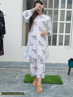 2 PCs Women's Stitched Arabic Lawn Printed Shirt and Trouser