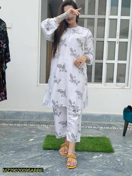 2 PCs Women's Stitched Arabic Lawn Printed Shirt and Trouser 0