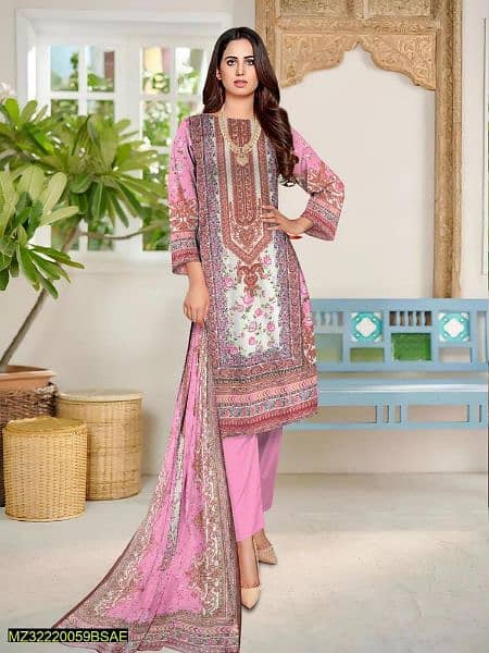 3 Pcs Women's Unstitched Lawn Digital Print Suit 1