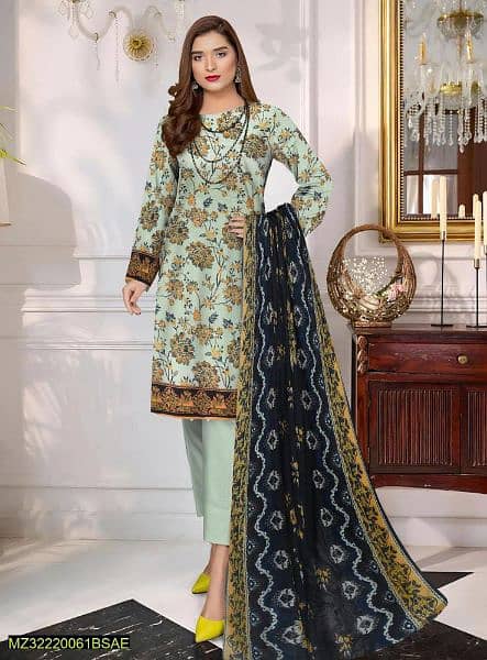 3 Pcs Women's Unstitched Lawn Digital Print Suit 1