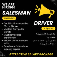 Driver and Salesman Required For Furniture Company