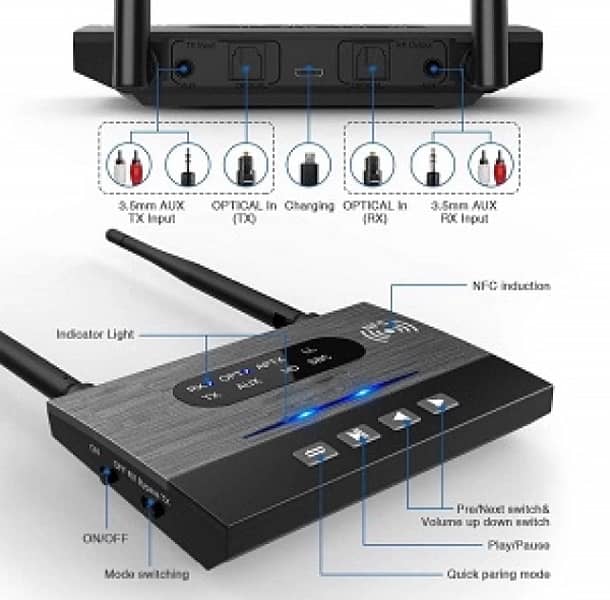 Bluetooths 5.0 Transmitter Receiver Bypass 3-in-1 Audio Adapter 5