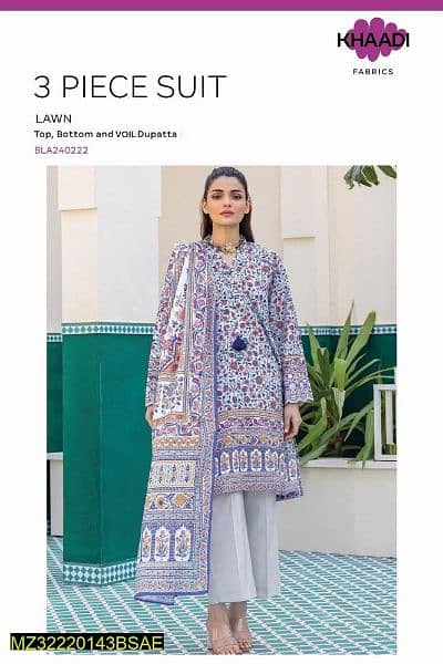 3 PCs unstitched lawn painted suit 0