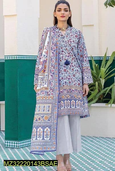 3 PCs unstitched lawn painted suit 2