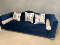 Versace Style Navy Blue Sofa Set