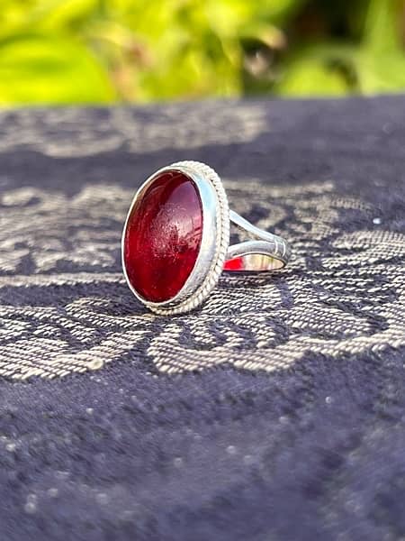 Red yaqoot stone with 100% pure silver ring 1