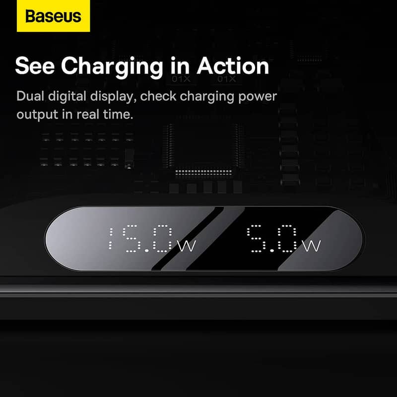 Baseus Digital LED Display 2in1 Wireless Charger 20W Black Universal 2