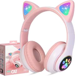 Headphones for girls , LED Light Up Bluetooth Over On Ear Pink wireles 0