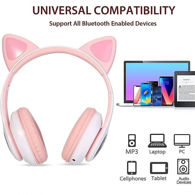 Headphones for girls , LED Light Up Bluetooth Over On Ear Pink wireles 1