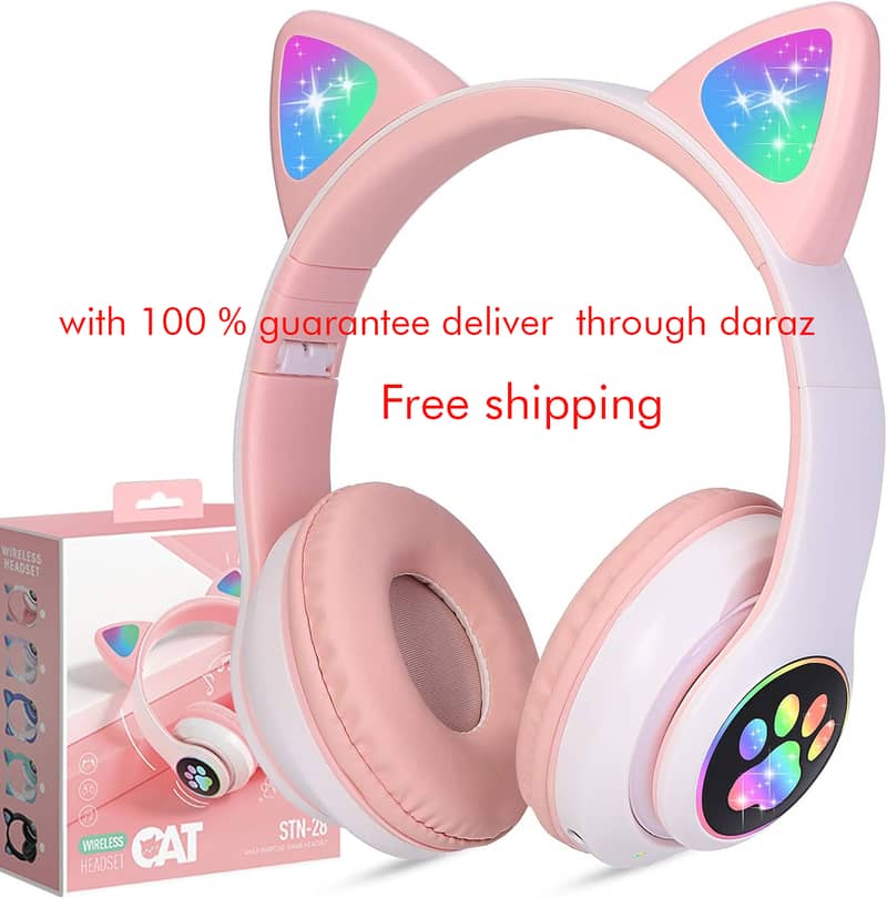 Headphones for girls , LED Light Up Bluetooth Over On Ear Pink wireles 3