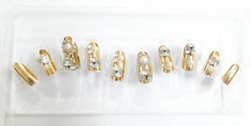 24-Piece Gold Glam Stick-On Nail Set with Gem and Pearl