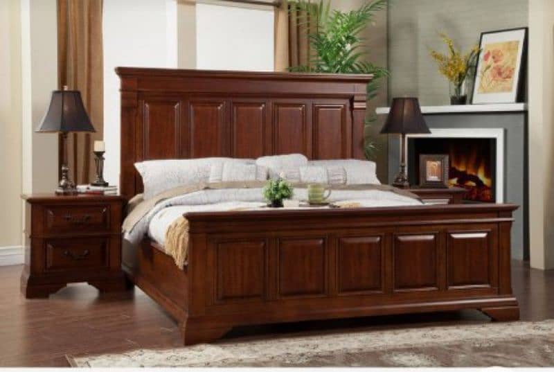 double bed set, king size bed set, sheesham wood bed set, complete set 1