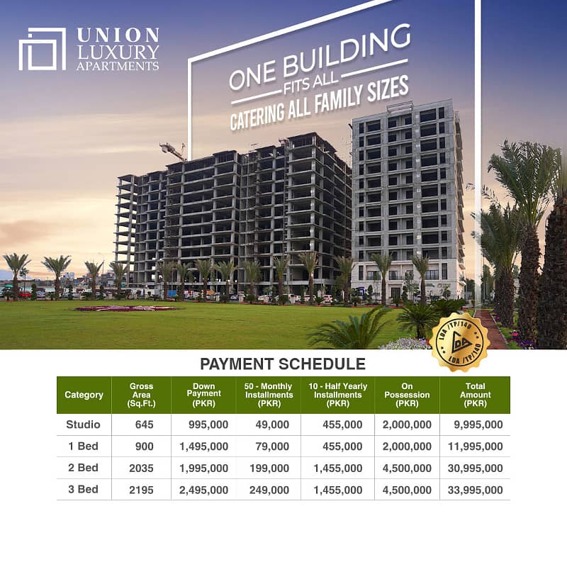 Union Luxury 1 Bed Apartments Possession Ready Etihad Town Raiwind Road Lahore 1