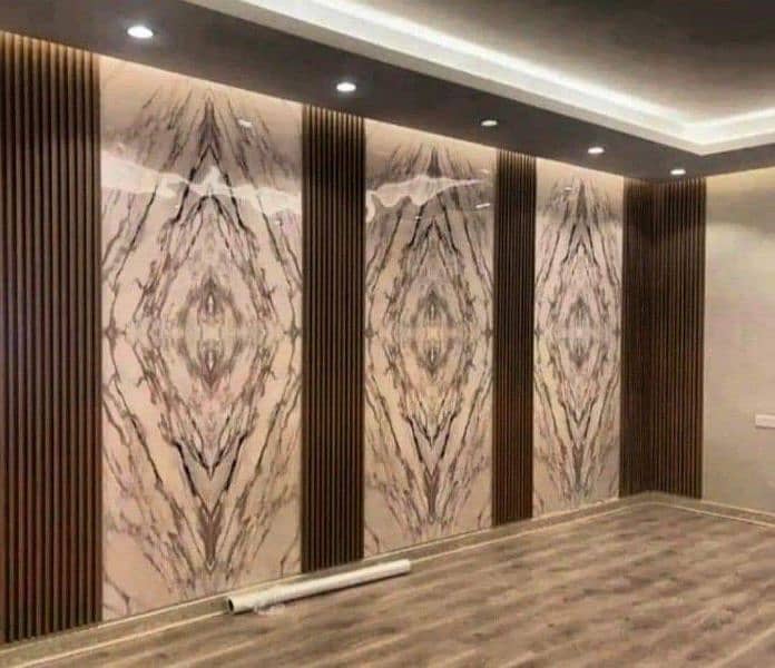 pvc Wallpaper. wall panel sheet. wooden & vinyl Flooring. Blinds. 2