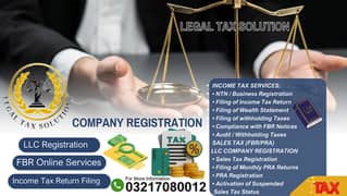 Sales Tax, Income Tax Return, Tax Consultant, FBR, Tax Filer, NTN