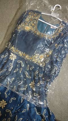 wedding formal dress long Colour peacock blue with golden