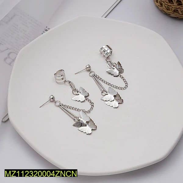 pair of silver, plated butterfly design ear clip 2