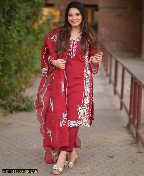 women stitched organza embroidered suit 0