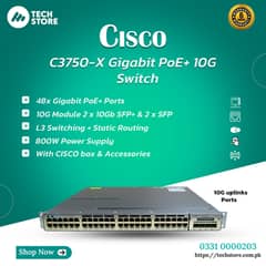 Cisco C3750-X 48 Port Gigabit PoE+10G | 10G Uplinks Ports(With Box)