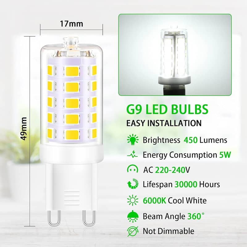 Creyer G9 Led Light Bulbs,5W 450LM, Equivalent to 40W Halogen, 3