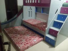 Kids double bunk bed with slide stop drawers and 2 matresses for sal