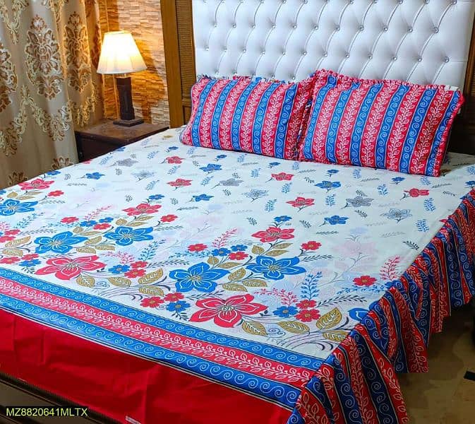 3 pcs cotton salonica frill double Bedsheets 1