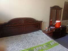 king size bed, mattress, 2 side table. 1 dressing table