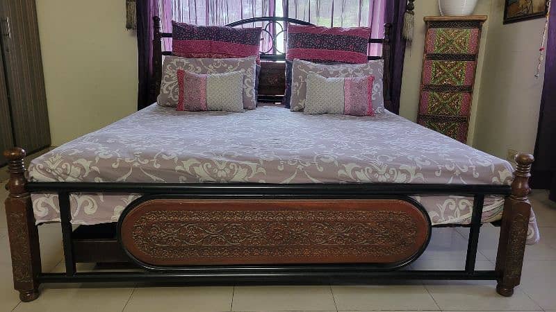 wrought iron plus wood queen size bed with new mattress 6