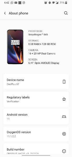 oneplus 6T 8 128 dul sim non pta sim time avelibel 0