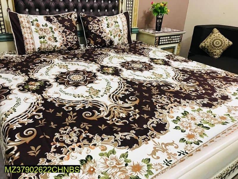 3 pcs crystal cotton printed double bedsheets 1