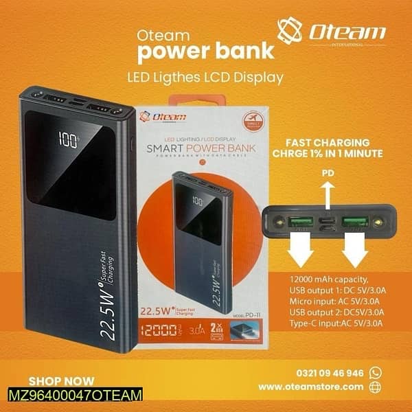 OTEAM 12000 MAH POWER BANK 0