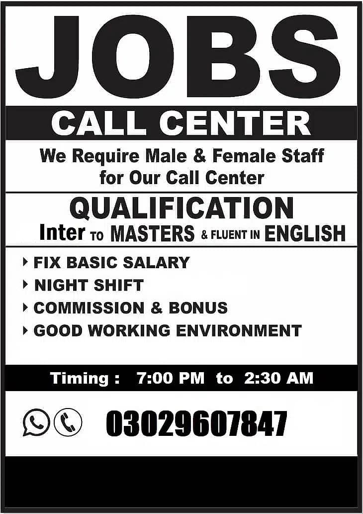 Call Center Job For Females and Males 0