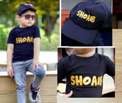 customize kids cotton jercy T, shirt with cap