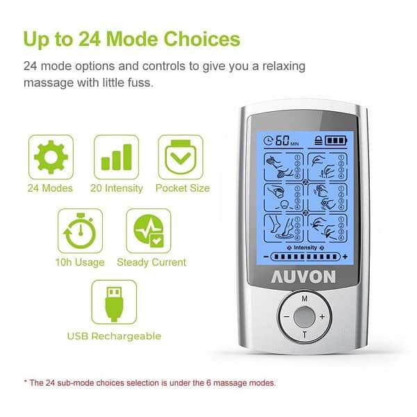 AUVON Rechargeable TENS Machine Muscle Stimulator, 24 Modes 10