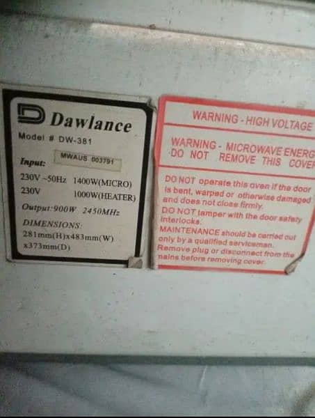 Dawlance Microwave Model #DW-381 2