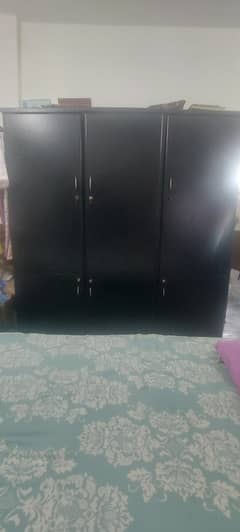 3 door black wooden (lasani) wardrobe (almari) used (good condition)