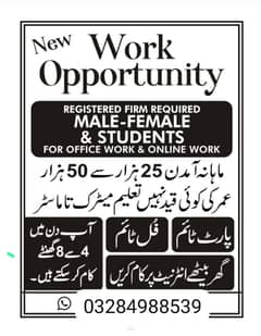 Males & Females are Required for Office and Online work