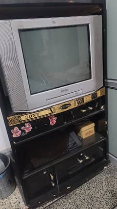old tv with tv trolly for sale