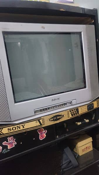 old tv with tv trolly for sale 1