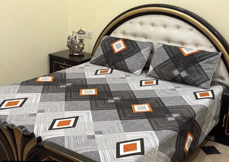 3 Pcs Crystal Cotton Printed Double Bedsheet 0