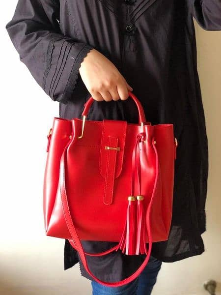 3 PES WOMAN'S PU LEATHER HANDBAGS, RED 1