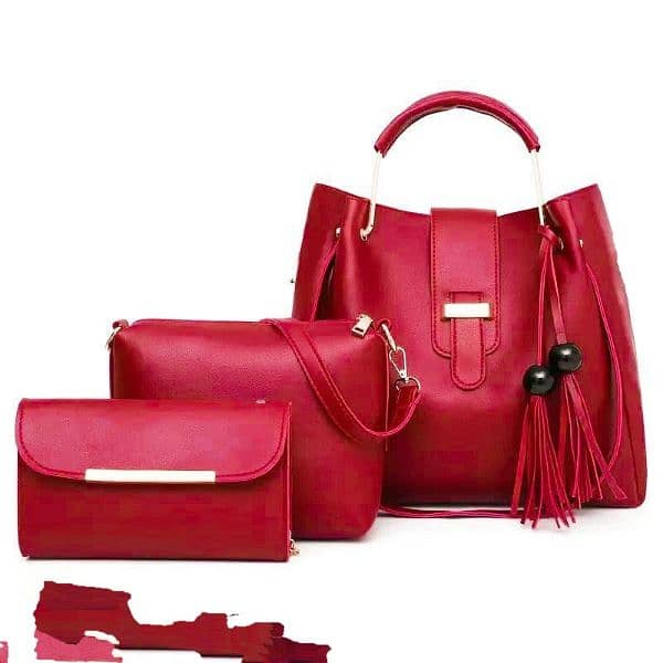3 PES WOMAN'S PU LEATHER HANDBAGS, RED 2