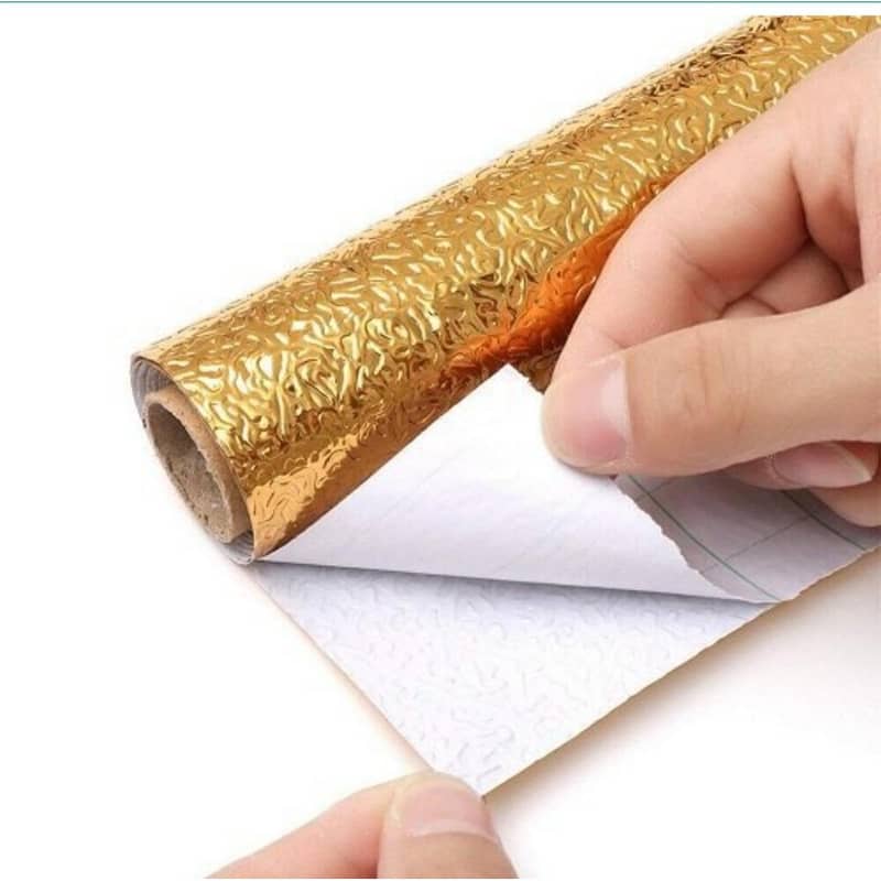 Gold and Silver Aluminium Foil Self-Adhesive Stain Proof kitchen Sheet 2