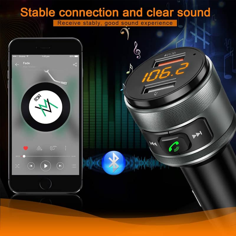 Car Kit Bluetooth,FM and 2 USB Ports Charger 4