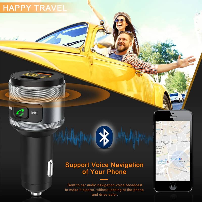 Car Kit Bluetooth,FM and 2 USB Ports Charger 5