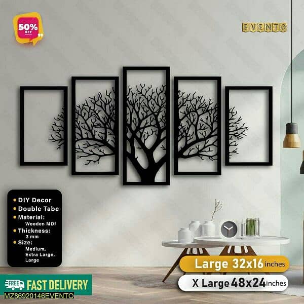 Frame Leaf Black Wooden Wall Decor Panel - Large 1